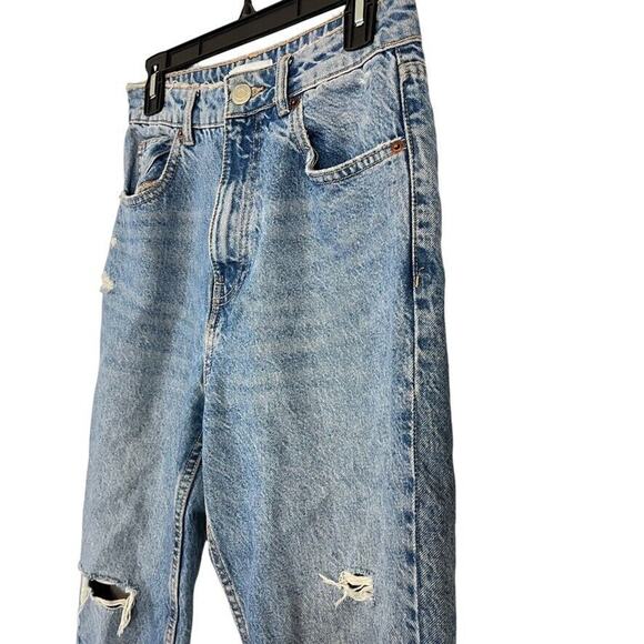 Zara Womens High Rise Distressed Medium Wash Blue Jeans Relaxed Mom Fit sz 4 - Picture 8 of 16